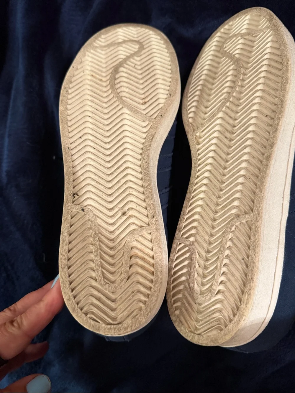 adidas Superstar Navy Blue and White Shell Toe Sneakers with Gold Logo (M7/W8)